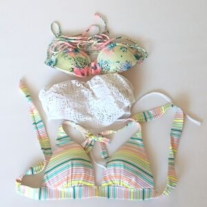 3 Bikini Tops EX Small All Drawstring Backs